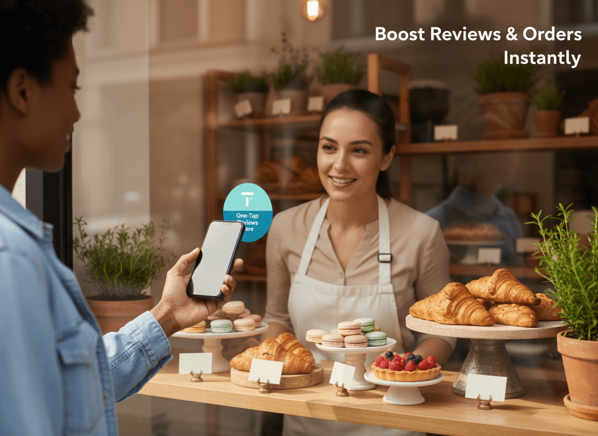 Trackable Outcomes for Bakeries: One-Tap Reviews, Follows & Orders with Tapget