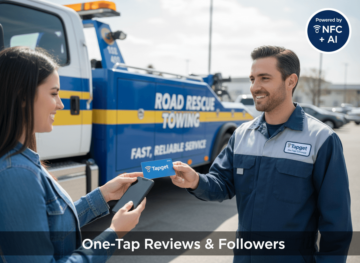 Grow Genuine Reviews and Followers for Your Towing Service with Tapget’s NFC + AI Toolkit