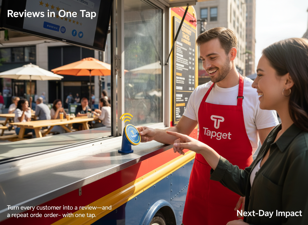 Effortless Food Truck Growth: Tapget’s 3-Step NFC+AI Review System