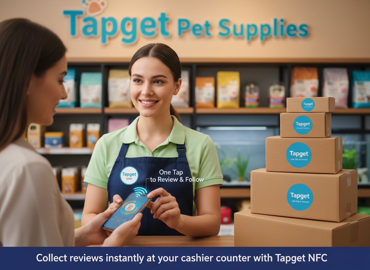 Grow Pet Store Reviews Fast with Tapget NFC on Staff Badges & Packaging