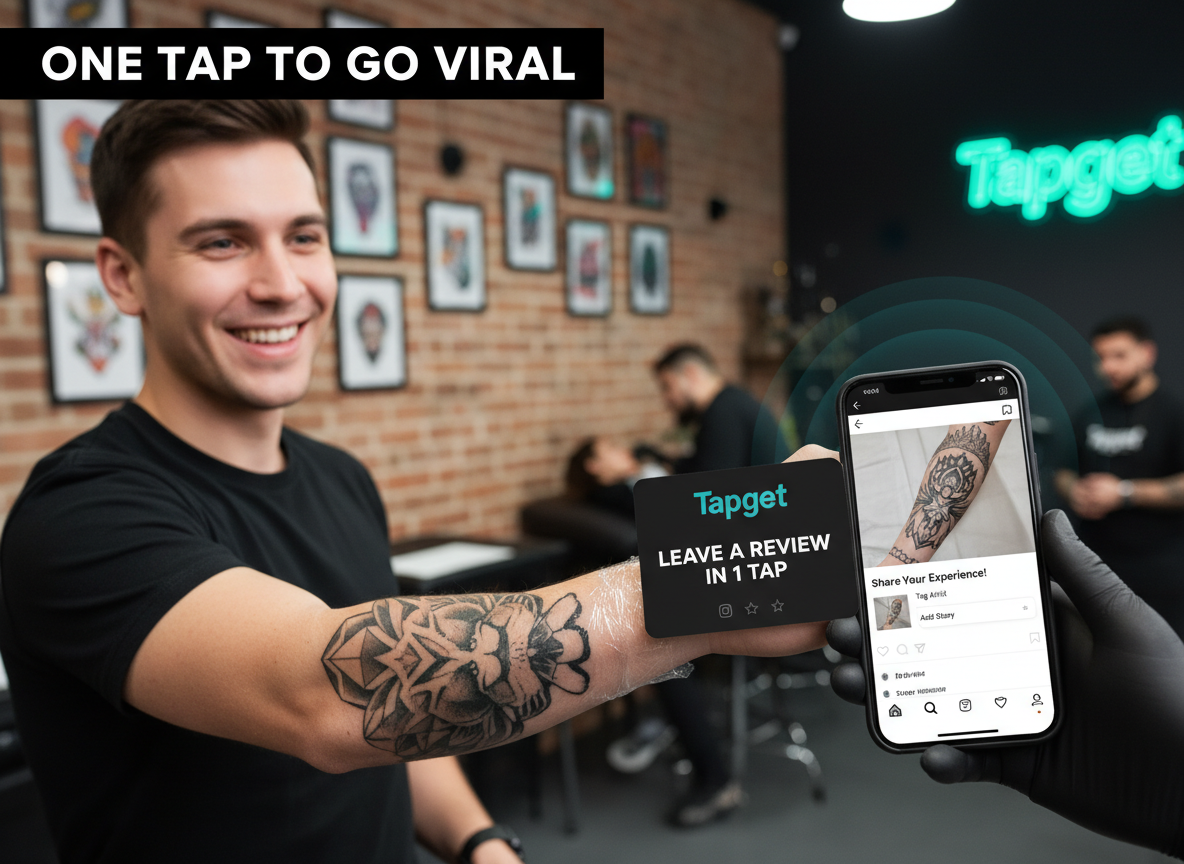 Boost Viral Sharing & Reviews at Your Tattoo Studio with Tapget’s NFC + AI Funnel