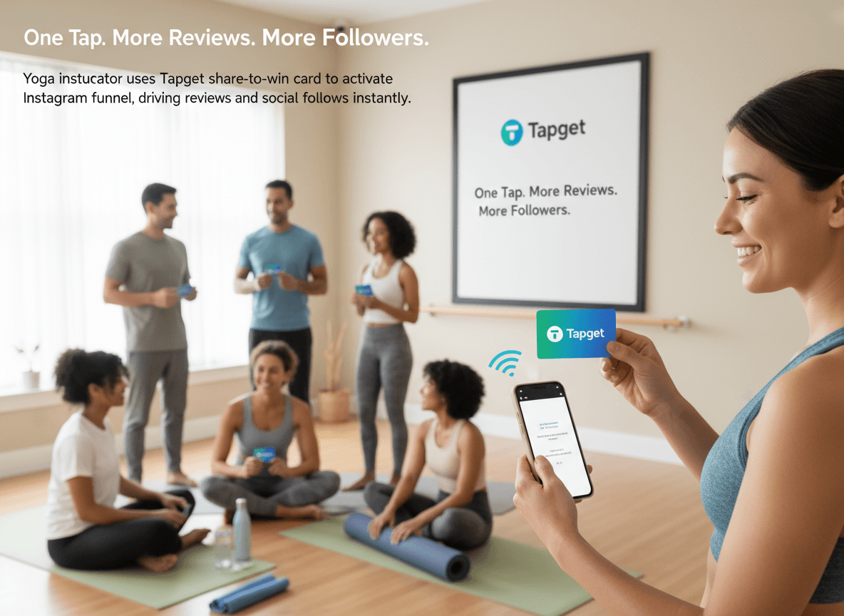 Boost Yoga Studio Reviews & Social Follows with Tapget’s NFC + AI Cards