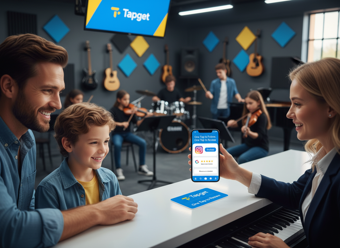 How Tapget’s Social Follow Card Drives Community Building & Reviews for Music Schools