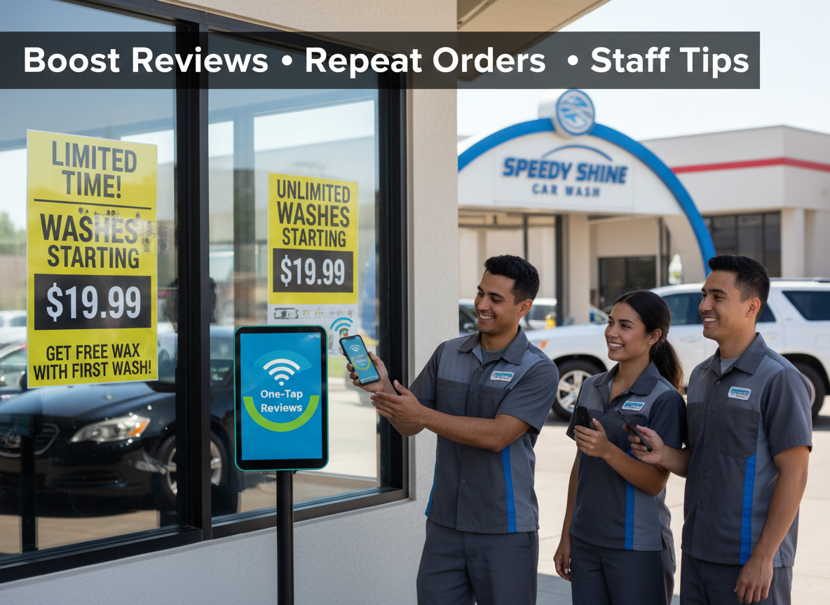 Drive Car Wash Repeat Purchases & Tips With Tapget’s NFC Window Display